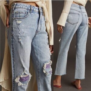 ANTHROPOLOGIE PILCRO THE VINTAGE STRAIGHT DISTRESSED RUFFLE PATCH JEANS Size 26